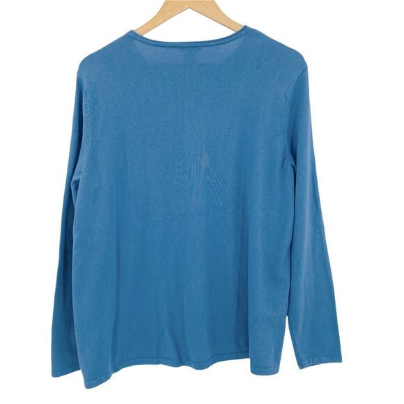 J.Jill French blue snap-side crewneck sweater size large - Picture 2 of 5